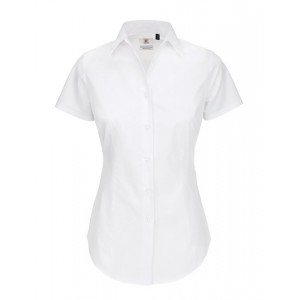 Poplin Shirt Black Tie Short Sleeve / Women