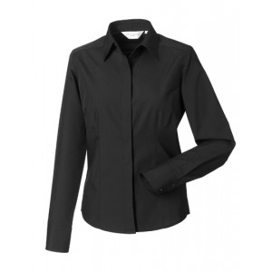 Ladies Long Sleeve PolyCotton Easy Care Fitted Poplin Shirt